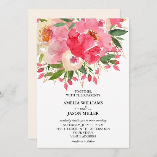Waterverf Ponies Floral Wedding Invitations (Voorkant / Achterkant)