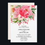 Waterverf Ponies Floral Wedding Invitations<br><div class="desc">Elegant tuinbloemen in roze tinten en je tekst in het teken van een witte cirkel legt huwelijksuitnodigingen over. De rug van de uitnodiging is bleke crème of om het even welke kleur u kiest (gebruik onze ontwerphulpmiddelen om te veranderen.) Als je van dikker papier houdt, gebruik je het Mattepapier of...</div>