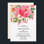Waterverf Ponies Floral Wedding Invitations<br><div class="desc">Elegant tuinbloemen in roze tinten en je tekst in het teken van een witte cirkel legt huwelijksuitnodigingen over. De rug van de uitnodiging is bleke crème of om het even welke kleur u kiest (gebruik onze ontwerphulpmiddelen om te veranderen.) Als je van dikker papier houdt, gebruik je het Mattepapier of...</div>