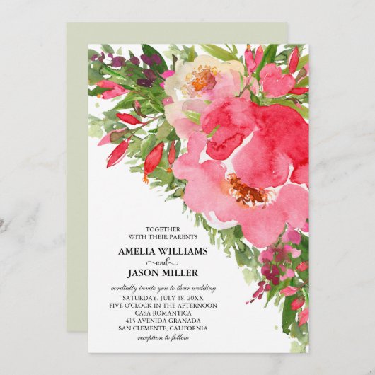 Waterverf Ponies Floral Wedding Invitations (Voorkant / Achterkant)