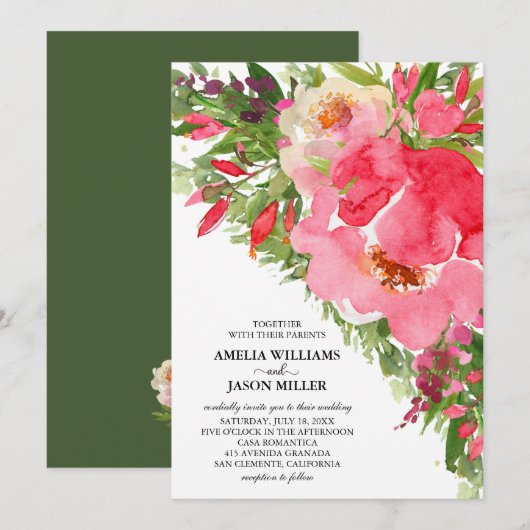 Waterverf Ponies Floral Wedding Invitations (Voorkant / Achterkant)