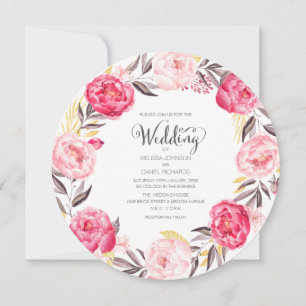 Waterverf Ponies Floral Wreath Wedding Invite Kaart