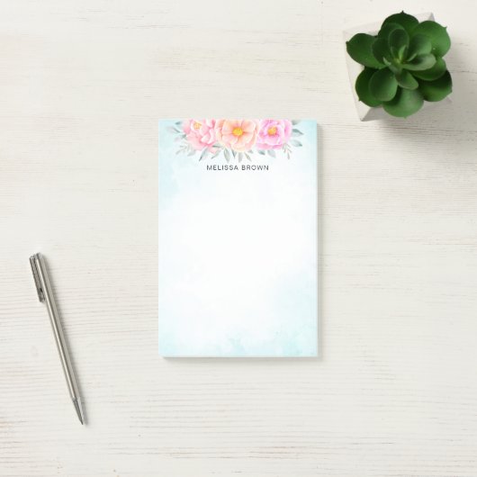 Waterverf Ponies Rozen Pink Turquoise Floral Post-it® Notes (Kantoor)