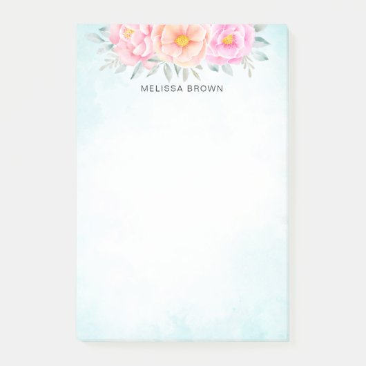 Waterverf Ponies Rozen Pink Turquoise Floral Post-it® Notes (Voorkant)