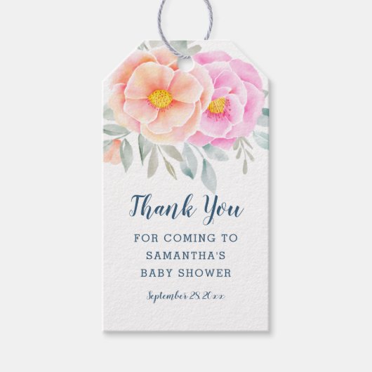 Waterverf Ponies Rozen Roze Floral Hartelijk dank Cadeaulabel (Voorkant)