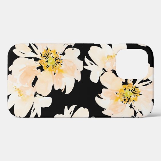 Waterverf pony bloeit in zwarte speck iPhone case (Achterkant (horizontaal))