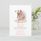 Waterverf Pony Floral Striped Birthday Kaart (Staand voorkant)