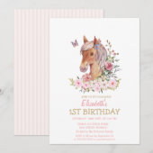Waterverf Pony Floral Striped Birthday Kaart (Voorkant / Achterkant)