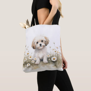 Waterverf Poodle Hond In Madeliefjes Tote Bag