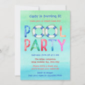 Waterverf Pool Party Birthday Invitation Kaart (Voorkant)