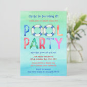 Waterverf Pool Party Birthday Invitation Kaart (Staand voorkant)