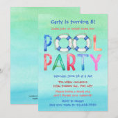Waterverf Pool Party Birthday Invitation Kaart (Voorkant / Achterkant)