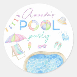 Waterverf Pool Party Kids Verjaardag Ronde Sticker