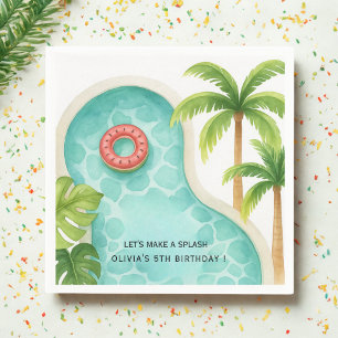 Waterverf Pool Party   Kinder zomerverjaardag Servet