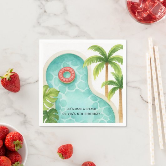 Waterverf Pool Party | Kinder zomerverjaardag Servet (Insitu)