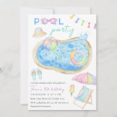 Waterverf Pool Party Verjaardagsuitnodiging Kaart (Voorkant)