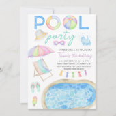 Waterverf Pool Party Verjaardagsuitnodiging Kaart (Voorkant)