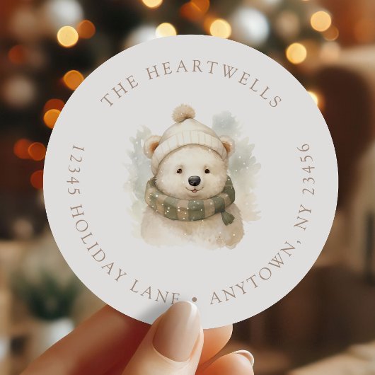 Waterverf Poolbeer Kerst Retouradres Ronde Sticker