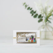 Waterverf Poolse Nail Salon | Stijlvol Faux Gold Visitekaartje (Staand voorkant)