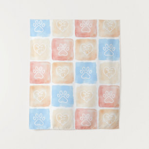 Waterverf Pootafdrukken & Harten in Dozen Wandkleed