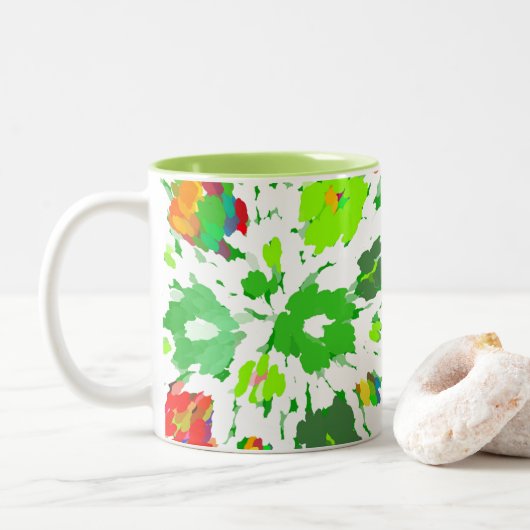 Waterverf Pop Art Floral Tweekleurige Koffiemok (Met donut)
