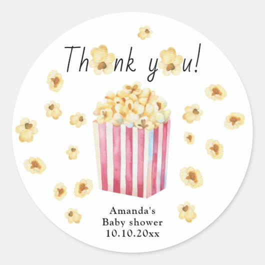 Waterverf Popcorn Bedankt Baby shower Ronde Sticker (Voorkant)