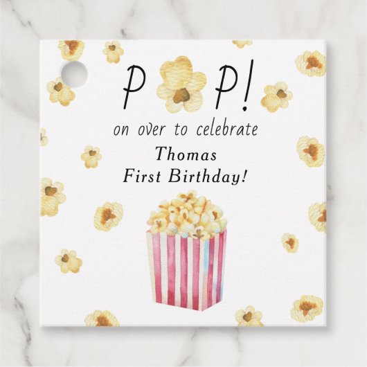 Waterverf Popcorn Kids Verjaardagsfeestje Bedankjes Labels (Voorkant)