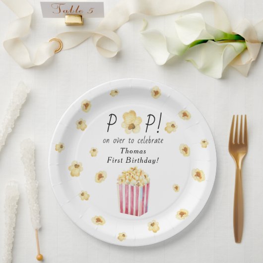 Waterverf Popcorn Kids Verjaardagsfeestje Papieren Bordje (Huwelijk)