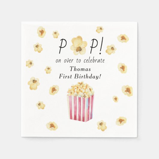 Waterverf Popcorn Kids Verjaardagsfeestje Servet (Voorkant)