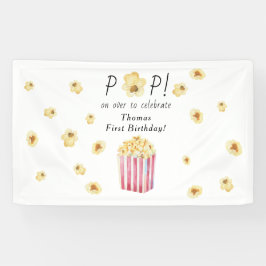 Waterverf Popcorn Kids Verjaardagsfeestje Spandoek