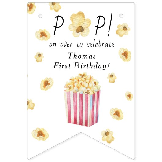Waterverf Popcorn Kids Verjaardagsfeestje Vlaggetjes (Eerste vlag)