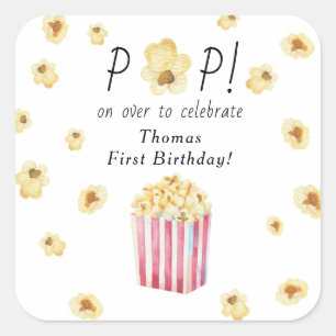 Waterverf Popcorn Kinderverjaardagsfeestje Vierkante Sticker