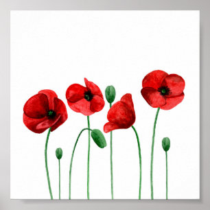 Waterverf poppenkast afdrukken Rode bloemen Botani Poster