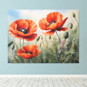  Waterverf Poppies Art Elegant Bloemen Canvas Afdruk (Insitu (Houten vloer))