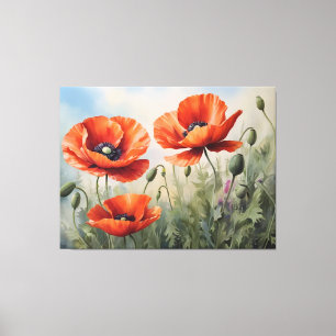  Waterverf Poppies Art Elegant Bloemen Canvas Afdruk