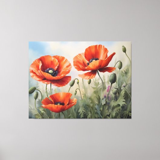  Waterverf Poppies Art Elegant Bloemen Canvas Afdruk (Voorkant)