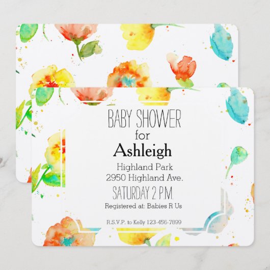 Waterverf Poppies baby shower Kaart (Voorkant / Achterkant)