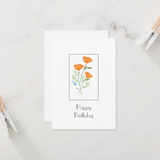 Waterverf Poppies Bouquet Kaart (Voorkant / Achterkant in situ)