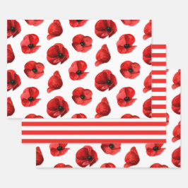 Waterverf poppies. Floral patroon. Rode papaver Inpakpapier Vel