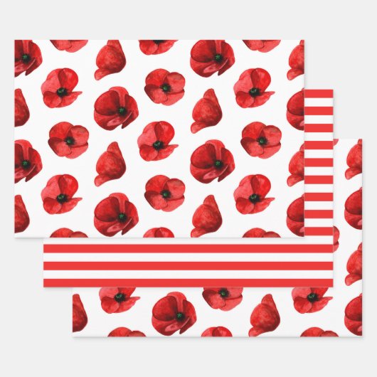 Waterverf poppies. Floral patroon. Rode papaver Inpakpapier Vel (Set)