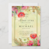 Waterverf Poppies Lente Huwelijksuitnodiging Kaart (Voorkant)