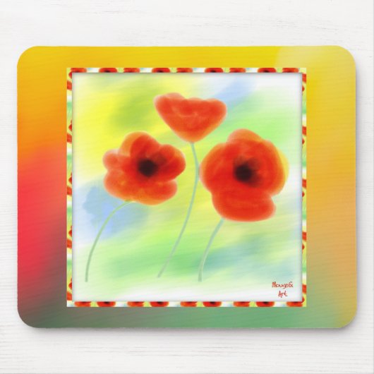 Waterverf Poppies Mousepad Muismat (Voorkant)