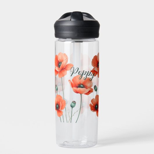 Waterverf Poppies Naam Bloemen Waterfles (Voorkant)