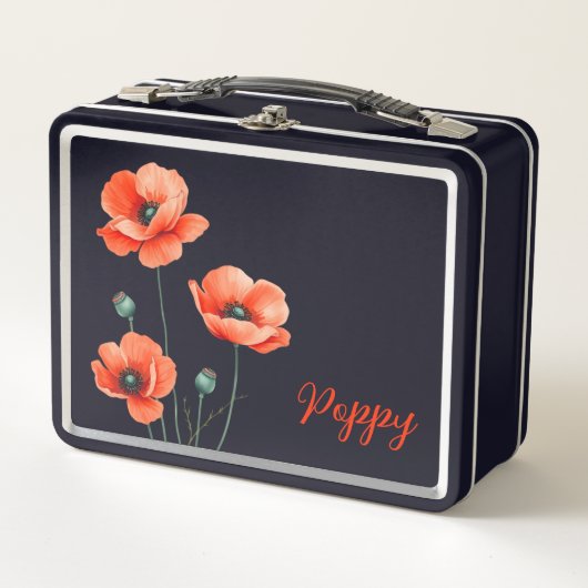 Waterverf Poppies Naam Floral Metal Lunch Box (Voorkant)