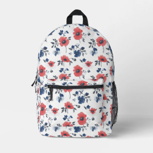 Waterverf Poppies Patroon – Rood, Blauw & Wit (2) Bedrukte Rugzak