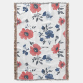 Waterverf Poppies Patroon – Rood, Blauw & Wit (2) Deken (Voorkant Verticaal)