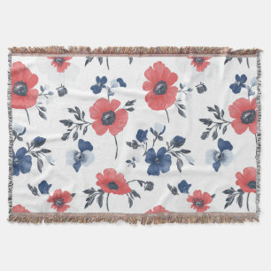Waterverf Poppies Patroon – Rood, Blauw & Wit (2) Deken
