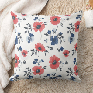 Waterverf Poppies Patroon – Rood, Blauw & Wit (2) Kussen