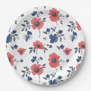 Waterverf Poppies Patroon – Rood, Blauw & Wit (2) Papieren Bordje