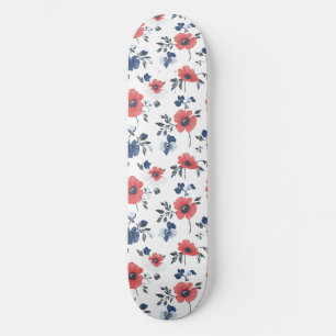 Waterverf Poppies Patroon – Rood, Blauw & Wit (2) Persoonlijk Skateboard
